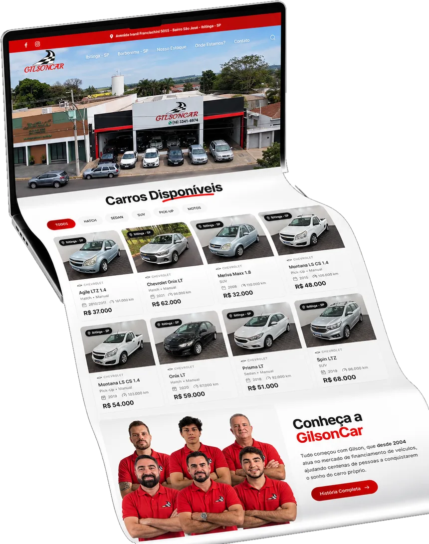 Site de estoque da GilsonCar, feito pela Criativvo
