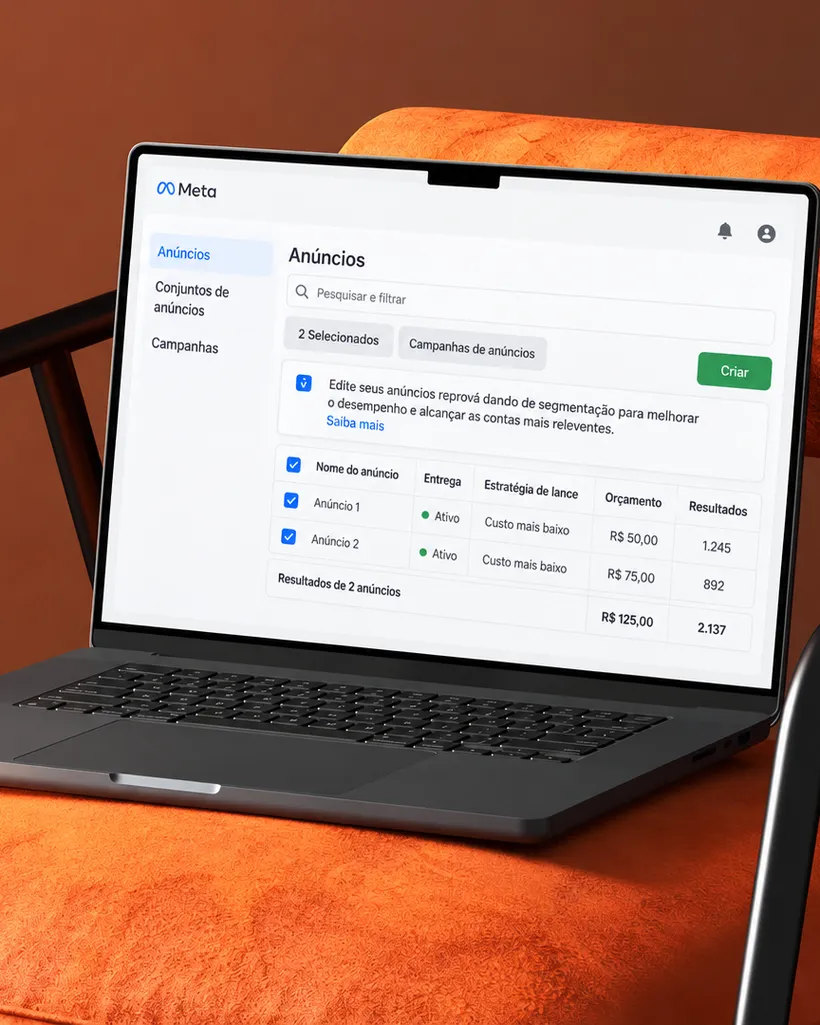 Gerenciador de anúncios aberto num notebook